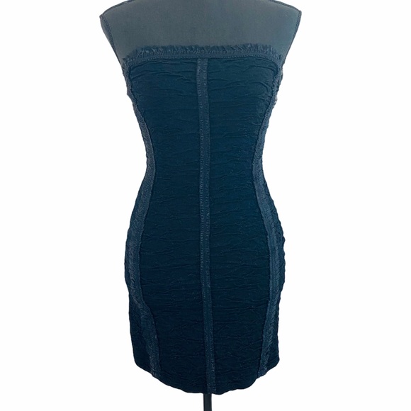 Escada Black Strapless Body Con Ruffle Dress 36